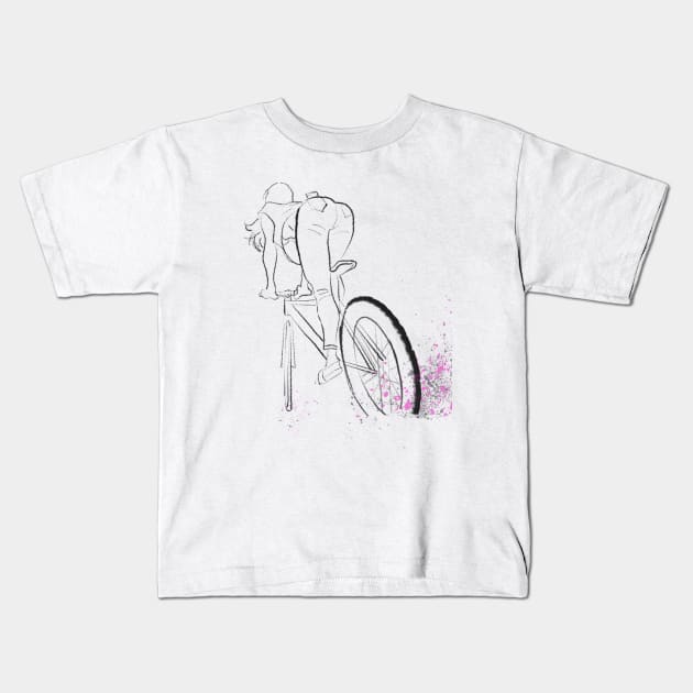 Bicycle rider girl watercolor pencil art, girl on bike, watercolor fashion art, bicycle art Kids T-Shirt by PrimeStore